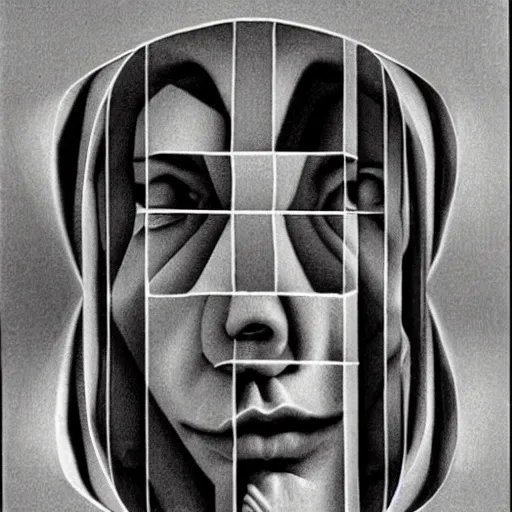 Image similar to impossible inside - out portrait by m. c. escher