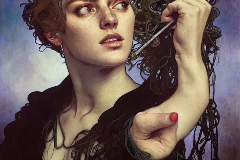 Image similar to hyper realistic portrait of british singer songwriter, by lee bermejo, alphonse mucha and greg rutkowski