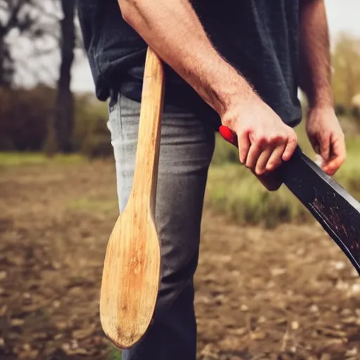 Prompt: a man holding an axe