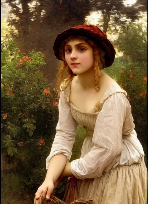 Image similar to annasophia robb peasant girl, mucha bouguereau