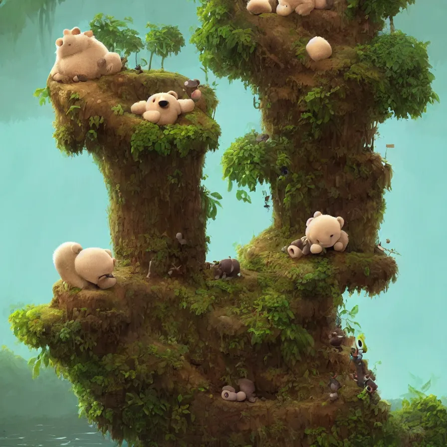 Image similar to A baby bear on top of a trunk that navigates the river of a jungle, art by Goro Fujita, ilustration, concept art, sharp focus, ArtStation, Deviantart