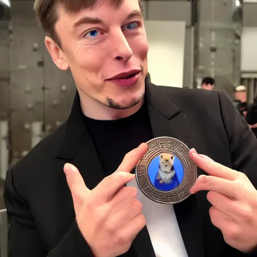 Image similar to ilon musk holding a doge coin