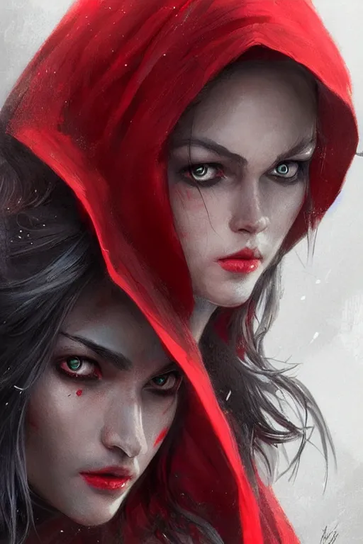 Prompt: thief red riding hood, d & d, fantasy, portrait, highly detailed, digital painting, trending on artstation, concept art, sharp focus, illustration, art by artgerm and greg rutkowski and magali villeneuve