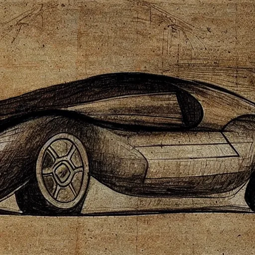 Image similar to a sketch of a supercar by leonardo da vinci