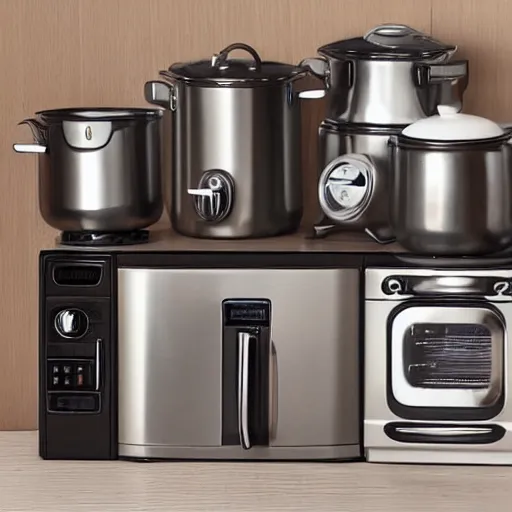 Prompt: a collection of completely unnecessary kitchen appliances