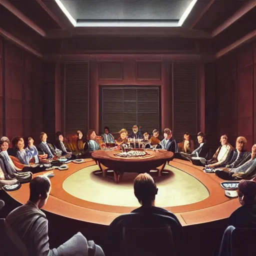 Prompt: the jedi council, wide angle shot, diffuse lighting, intricate, elegant, highly detailed, lifelike, photorealistic, sharp focus, a 2 4! film cinematography, cinematic, hyper realism, high detail, dream like atmosphere