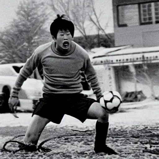 Prompt: movie still of Son heung-min fighting the monster in the thing (1982),