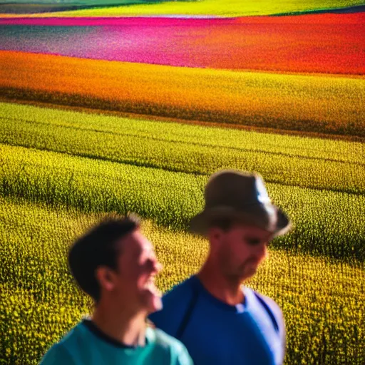 Image similar to A person meeting another person above a van Gogh style field while both person are surrounded by a colourfull wind around their chests, dream, 40nm lens, shallow depth of field, split lighting, 4k,