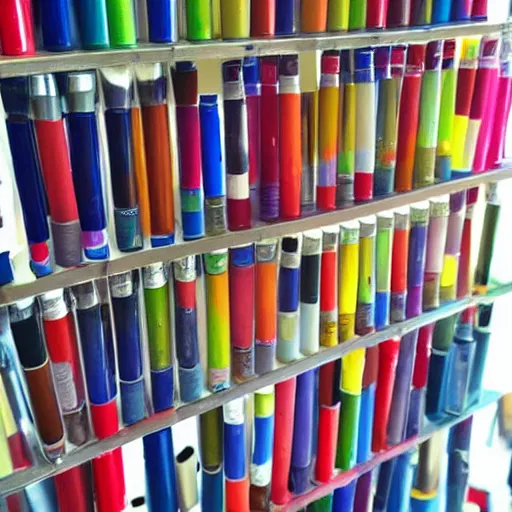 Prompt: a room filled with paint tubes