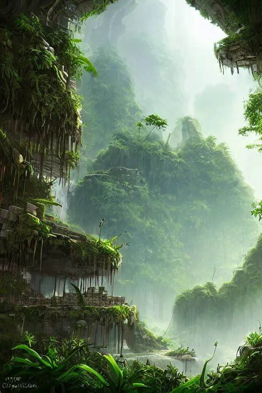 Prompt: epic professional digital art of a fantasy jungle ruins cgsociety wlop behance by pixiv