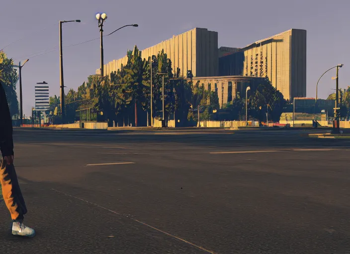 Image similar to cinematic screenshot gta 5, rain, lenin in adidas tracksuit, churches, buildings, road, moskvich, rtx reflections, gta vi, moscow, soviet apartment buildings, award winning, artstation, intricate details, realistic, hyperdetailed, 8 k resolution