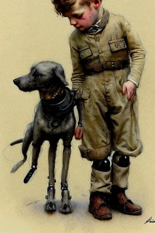 Image similar to (((((1950s boy and his robot k9 dog. muted colors.))))) by Jean-Baptiste Monge !!!!!!!!!!!!!!!!!!!!!!!!!!!