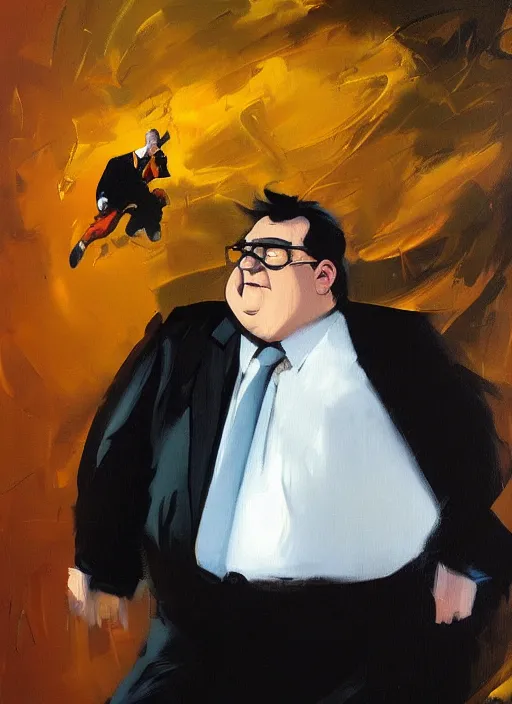 Image similar to real life peter griffin, painting by phil hale, fransico goya,'action lines '!!!, graphic style, visible brushstrokes, motion blur, blurry, visible paint texture, crisp hd image