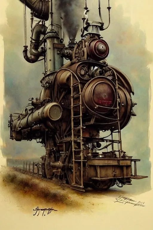 Prompt: (((((1950s huge steam engine. muted colors.))))) by Jean-Baptiste Monge !!!!!!!!!!!!!!!!!!!!!!!!!!!