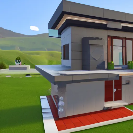 Prompt: a modern day house in roblox, 4 k hd, digital art