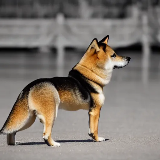 Image similar to Photo of a Shiba Inu in the style of Dorothea Lange