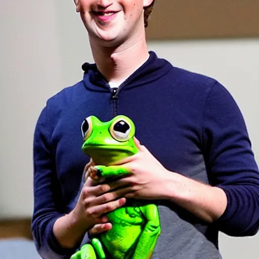 Image similar to mark zuckerberg holding a frog