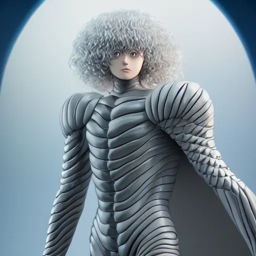 Image similar to full body portrait of griffith from berserk manga, posing, symmetrical composition, centred composition, hyperdetailed, octane render, photorealism, 4 k