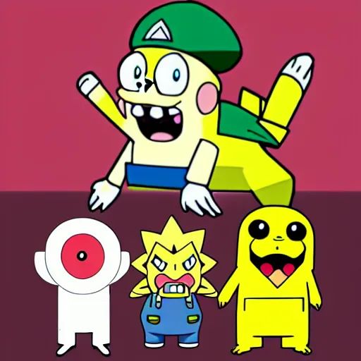 Image similar to pokemon spongebob rick and morty mario bowser