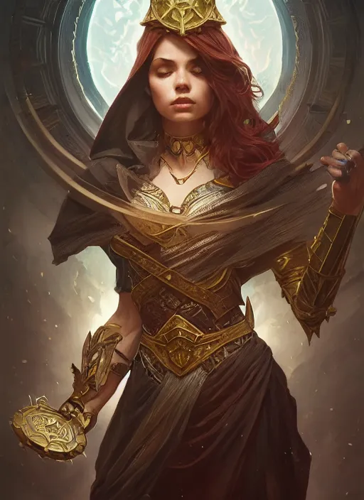 Prompt: photography of tarot card justice, deep focus, d & d, fantasy, intricate, elegant, highly detailed, digital painting, artstation, concept art, matte, sharp focus, illustration, hearthstone, art by artgerm and greg rutkowski and alphonse mucha