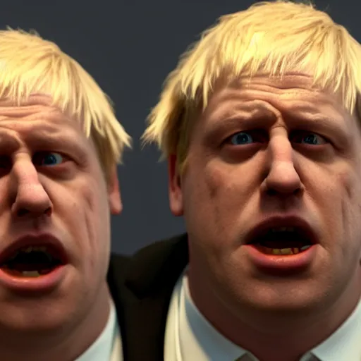 Image similar to Boris Johnson in Human Centipede movie, realistic artstyle, wide shot, dramatic lighting, octane render, hyperrealistic, high quality, highly detailed, HD, beautiful, cinematic, 8k, unreal engine, facial accuracy, symmetrical