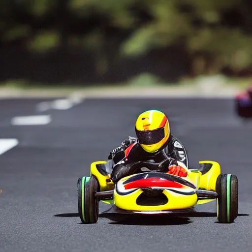 Image similar to “Salamander doing karting, 4k image, award winning”