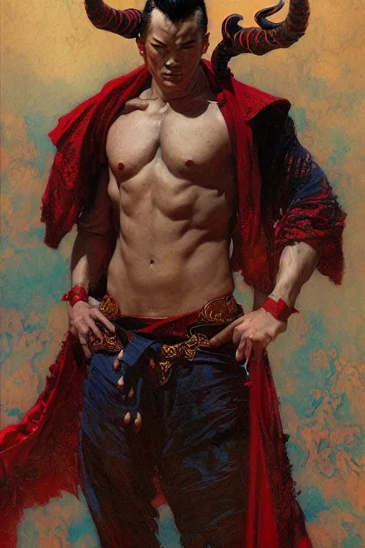 Image similar to devil, character design, ming dynasty, colorful, painting by gaston bussiere, craig mullins, j. c. leyendecker, tom of finland