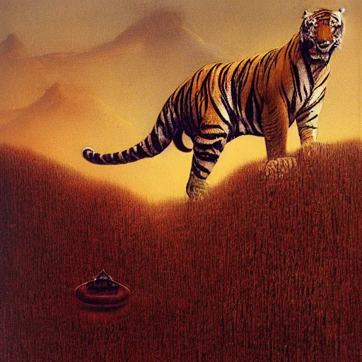 Prompt: tiger in style of dark souls by zdzisław beksiński