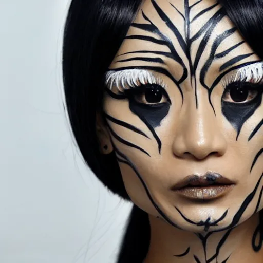 Prompt: bai ling wearing mummy bodypaint, hyper realistic, sharp focus, 4k