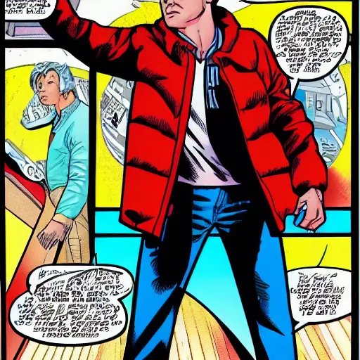 Prompt: marty mcfly back to the future comic book page