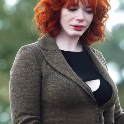 Image similar to Christina Hendricks crying tears, cinema effect,