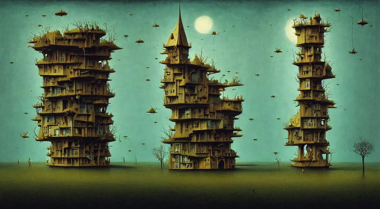 Image similar to single flooded simple!! hive bird tower anatomy, very coherent and colorful high contrast masterpiece by franz sedlacek hieronymus bosch dean ellis simon stalenhag rene magritte gediminas pranckevicius, dark shadows, sunny day, hard lighting