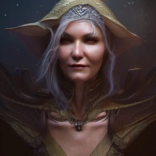 Image similar to Michelle Pheiffer elven priestess, atmospheric lighting, intricate detail, cgsociety, hyperrealistic, octane render, RPG portrait, ambient light, dynamic lighting, hyper detailed, elegant, cinematic, awe inspiring, beautiful, unreal engine, 8k ultra hd, artstationHD, hyper detailed, elegant, cinematic, awe inspiring