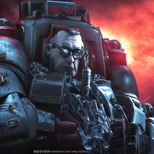 Image similar to Portrait of Hank Hill as the emperor of humanity from warhammer 40k in Gears of War, splash art, movie still, cinematic lighting, dramatic, octane render, long lens, shallow depth of field, bokeh, anamorphic lens flare, 8k, hyper detailed, 35mm film grain