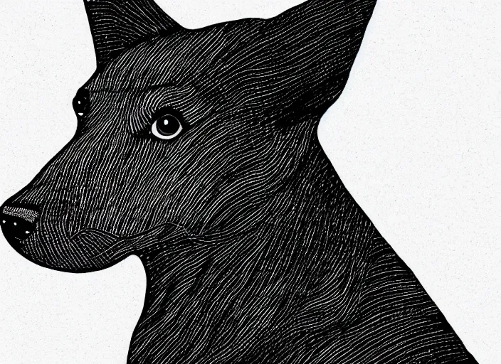 Image similar to illustration of a dog. black thin ink outline