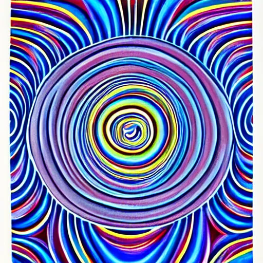 Prompt: Alex Grey painting of someone putting on a contact lens, ripples, repeating patterns