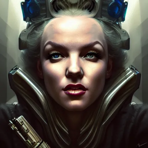 Image similar to portrait painting of a cyberpunk dwarven decker who looks like marilyn monroe, ultra realistic, concept art, intricate details, eerie, highly detailed, photorealistic, octane render, 8 k, unreal engine. art by artgerm and greg rutkowski and charlie bowater and magali villeneuve and alphonse mucha