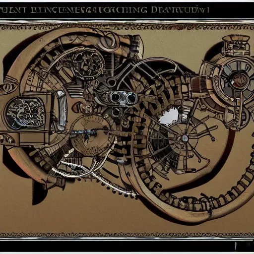 Image similar to An engineering drawing of a Steampunk smaug