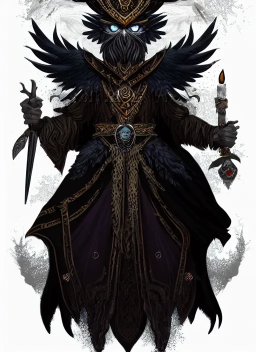 Image similar to raven warlock, wind magic, exquisite details, black beard, white background, by studio muti