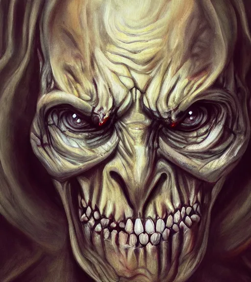 Image similar to high quality high detail painting by chetzaar, guardian of hell, horror, creepy, wrinkles, hd