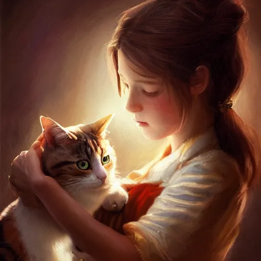 Prompt: Aerith Gainsborough holding a cat portrait, atmospheric lighting, painted, intricate, volumetric lighting, beautiful, rich deep colors masterpiece, golden hour, sharp focus, ultra detailed, by Leesha Hannigan, Ross Tran, Thierry Doizon, Kai Carpenter,Ignacio Fernández Ríos