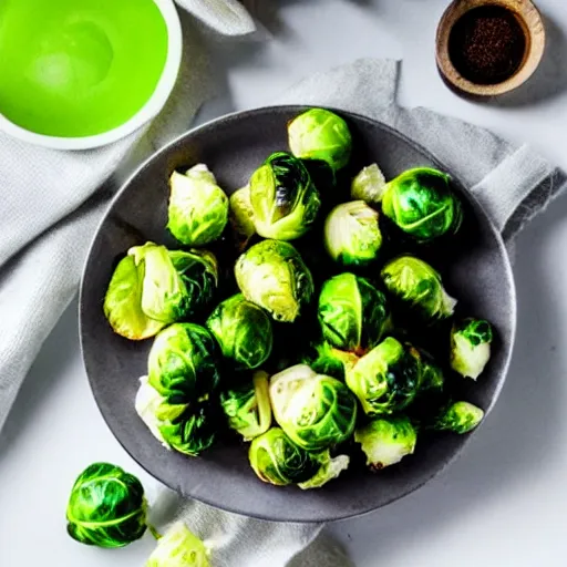 Image similar to brussel sprouts on white gravel, mashed potatoes, Michelin star, award winning