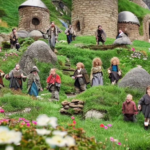 Image similar to photo of Hobbits on a city