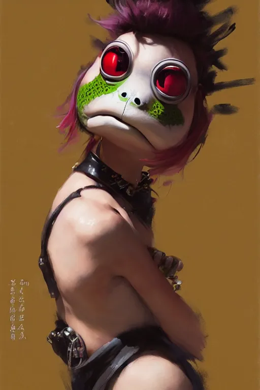 Image similar to portrait of a punk girl on a date with pepe! the frog! drinking coffee in the style of fenghua zhong and ruan jia and jeremy lipking and peter mohrbacher, extremely detailed digital painting, 8 k