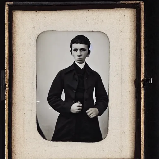 Image similar to close up photo portrait of a 19th young male detective in a medical coat by Diane Arbus and Louis Daguerre