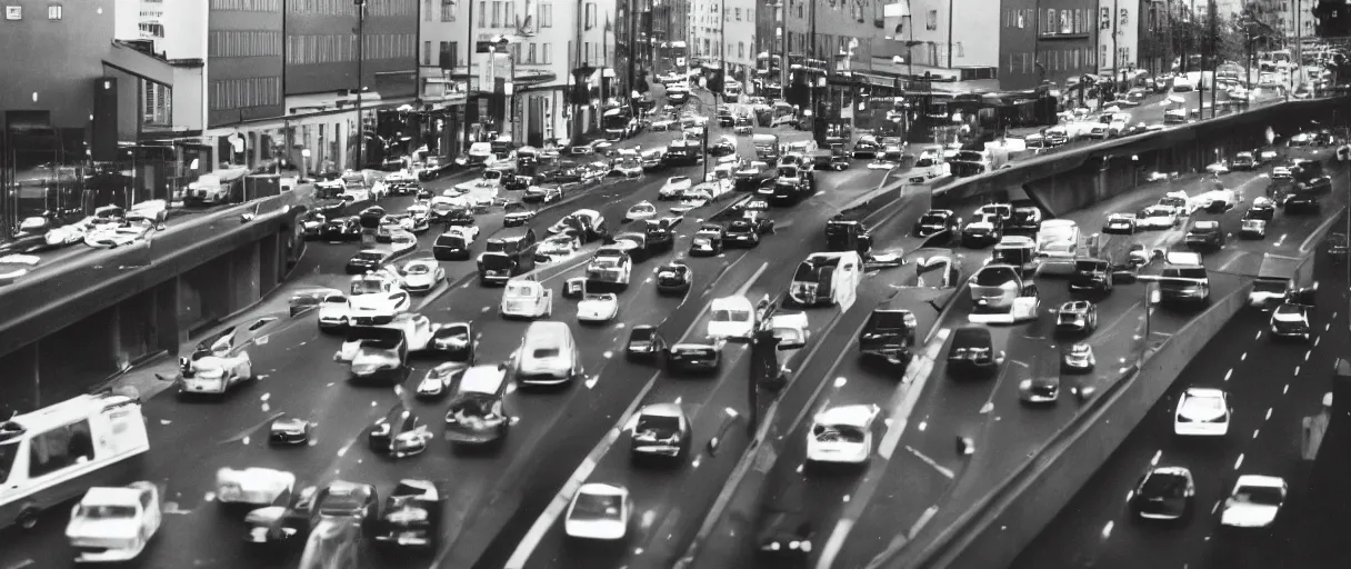 Image similar to Photo of Stockholm car traffic in the far future, Arriflex ii, 35mm lens, award-winning, city