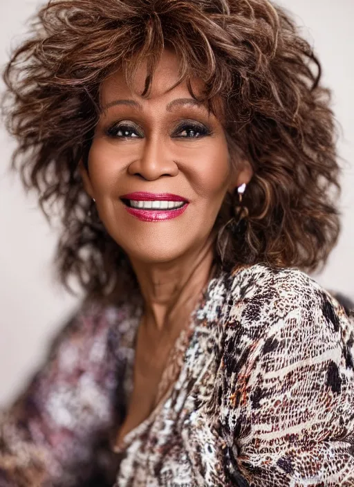 Prompt: DSLR photo portrait still of 58 year old age 58 Whitney Houston at age 58!!!, 85mm f1.8