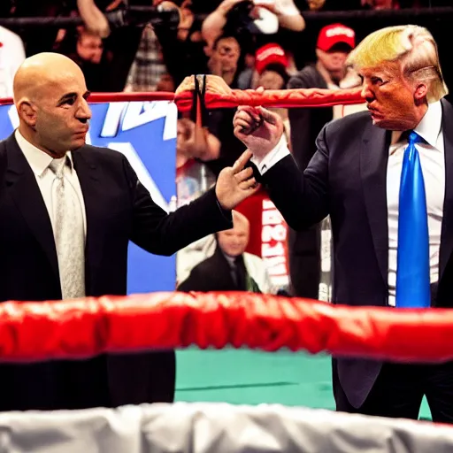 Prompt: Donald Trump and Joe rogan, boxing, Las Vegas, high quality,