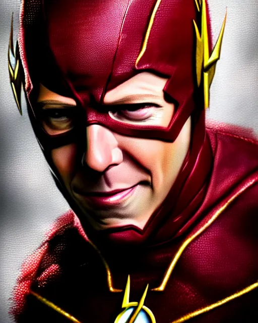 Prompt: michael rosenbaum dressed as the flash, character portrait, portrait, close up, concept art, intricate details, highly detailed by greg rutkowski, michael whelan and gustave dore