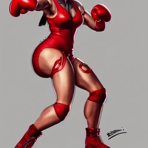 Prompt: 8K photorealistic Portrait of Chun-Li wearing red boxing gloves, sitting on a chair, intricate upper body, whole body, highly detailed, digital painting, artstation, concept art, smooth, sharp focus, illustration, art by Hajime Sorayama